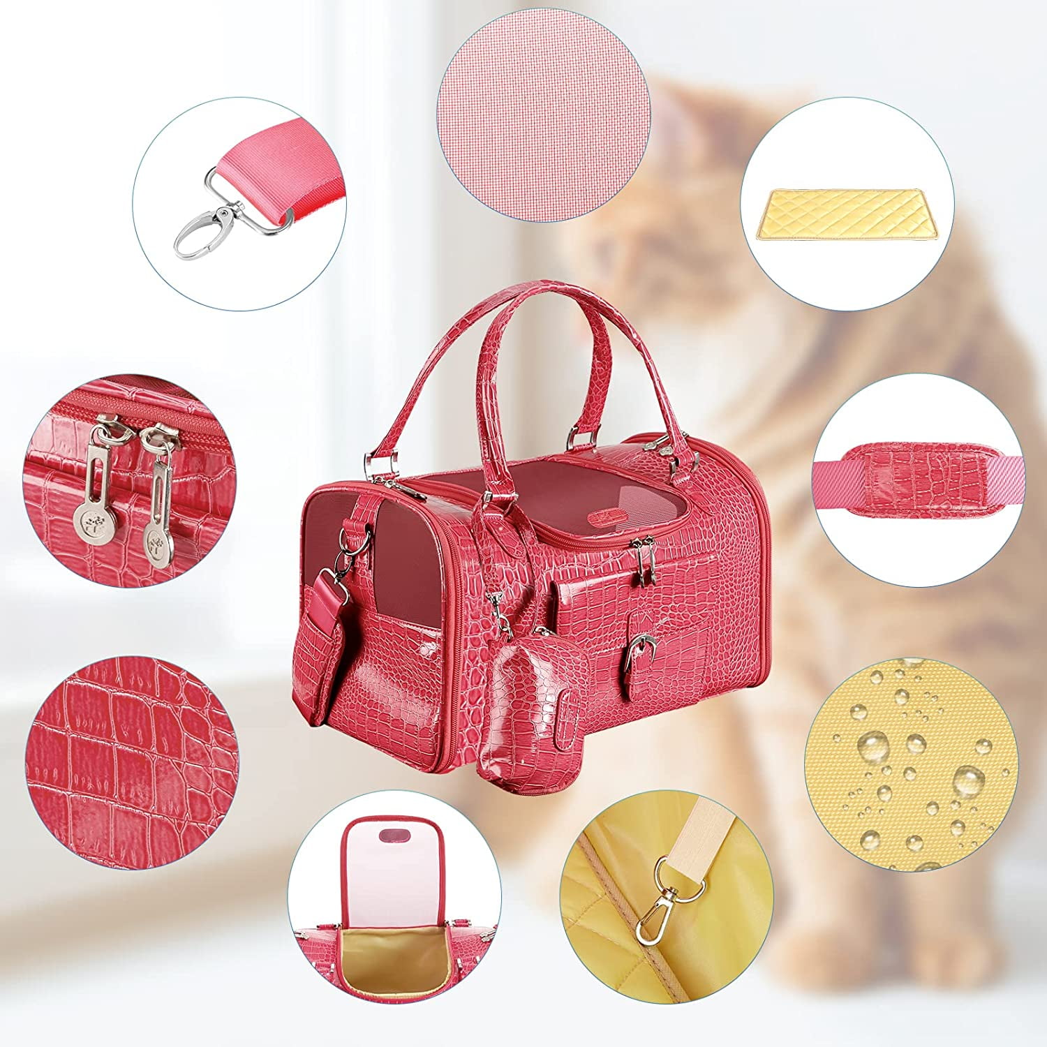 Pearl Pink Quilted Faux Leather Dog Carrier