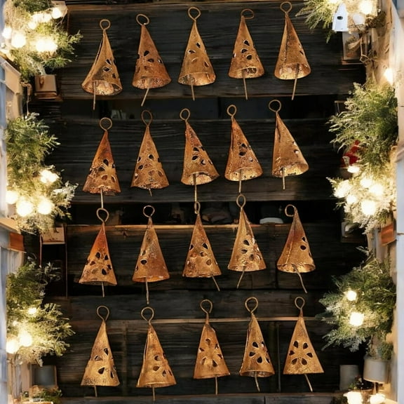 Vivanta 20 Pcs Christmas Bells – 2.25" Handmade Tin Jingle Bells – Rustic Gold Farmhouse Witch Bell – Boho Holiday Ornaments & DIY Craft Decorations