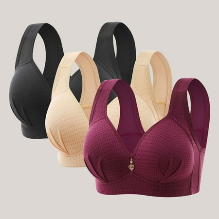 USSUMA 3pcs Woman s Embroidered Glossy Comfortable Breathable Bra Underwear No Rims Three Piece Set Bralettes for Women Full-Coverage Wirefree Bra Plunge T