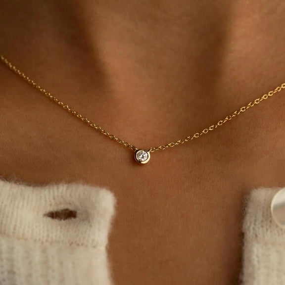 Minimalist 925 Silver Necklace - Elegant Everyday Jewelry - Round Cut Diamond Solitaire Pendant Necklace - Dainty Necklace Gifts For Her