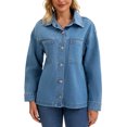 thumbnail image 1 of CHAQUETA DE MEZCLILLA PARA MUJER INSPIRE CHIC Cuello Plano Manga Larga Otoño Cierre de Botón Oversized Denim Jacket XL Azul, 1 of 6