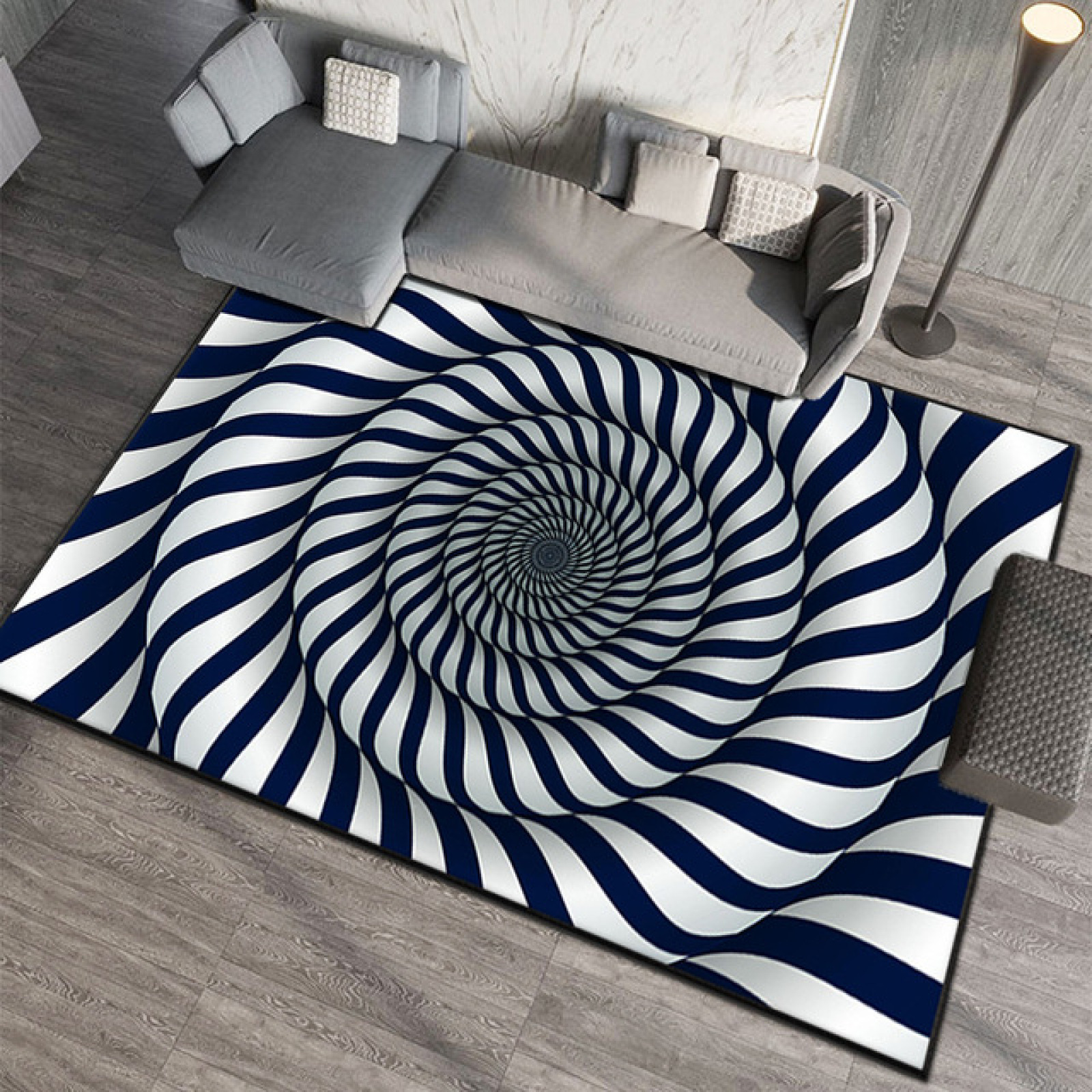 3D Optical Illusion Rug White Blue Vortex Trippy Realistic Area Rugs