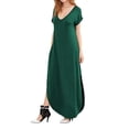 thumbnail image 1 of Vestido a juego con cuello en V, casual, holgado, manga corta, maxi con bolsillo, 1 of 4