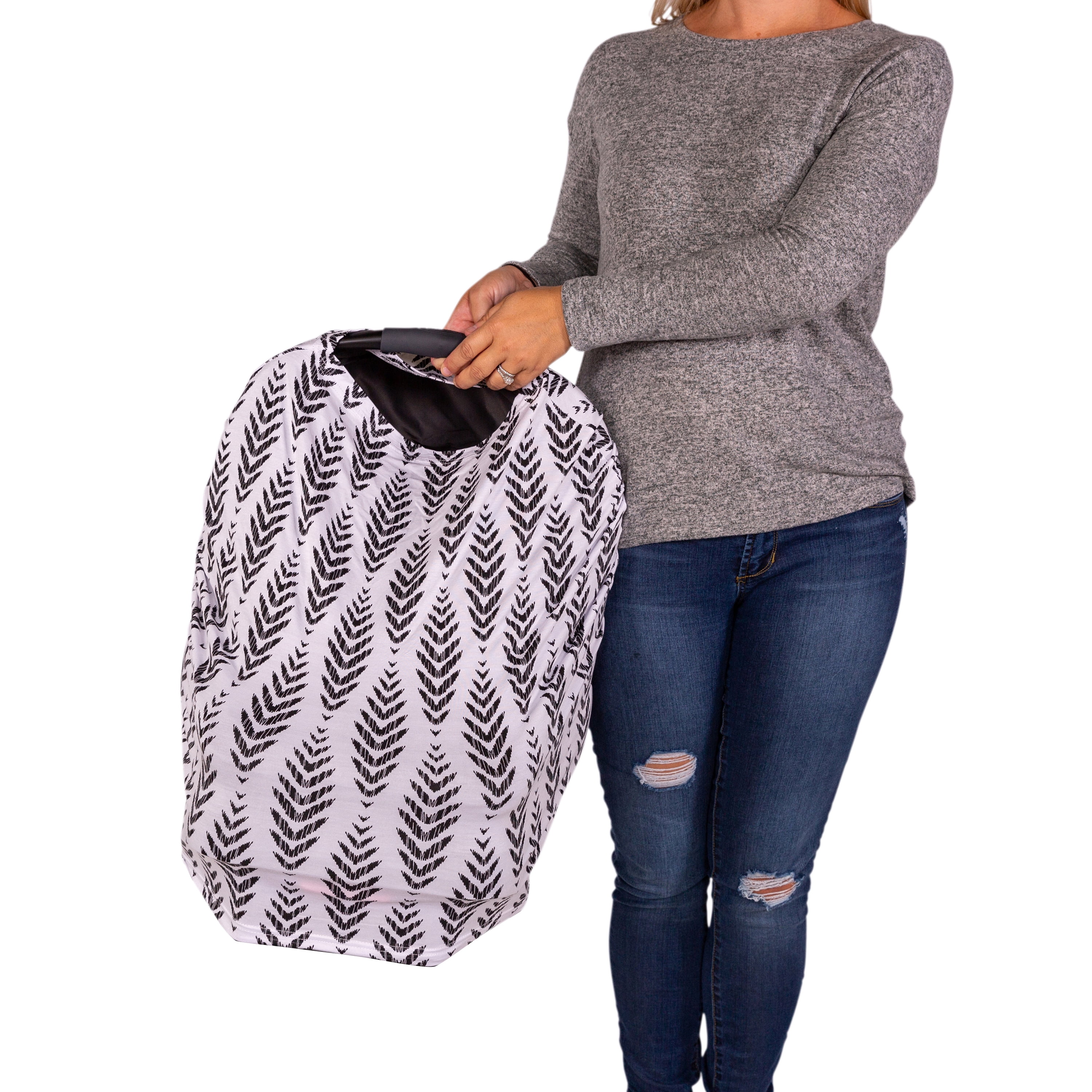 J.L. Childress 4-in-1 Multi-Use Cover - Stretchy Car Seat Canopy and Privacy Cover, Breastfeeding Nursing Cover - Black Feathers