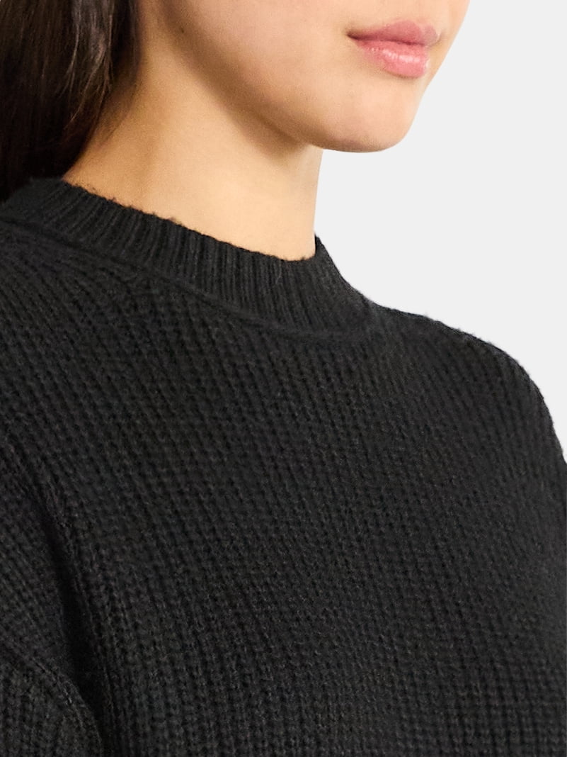Time and Tru Women's Shaker Stitch Mock Neck Sweater, Midweight, Sizes XS-XXXL