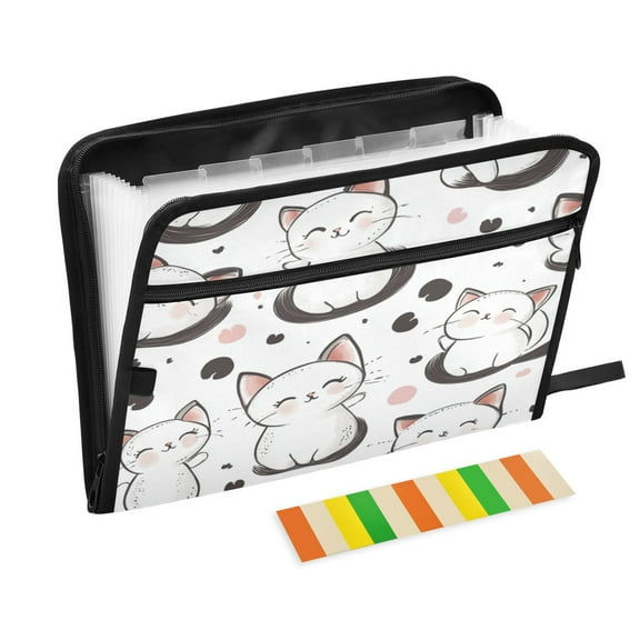 Accordion File Organizer with Zip Closure 13 Pockets Expanding File Folder Letter A4 Paper Document Organizer for Home Office Cartoon Cat