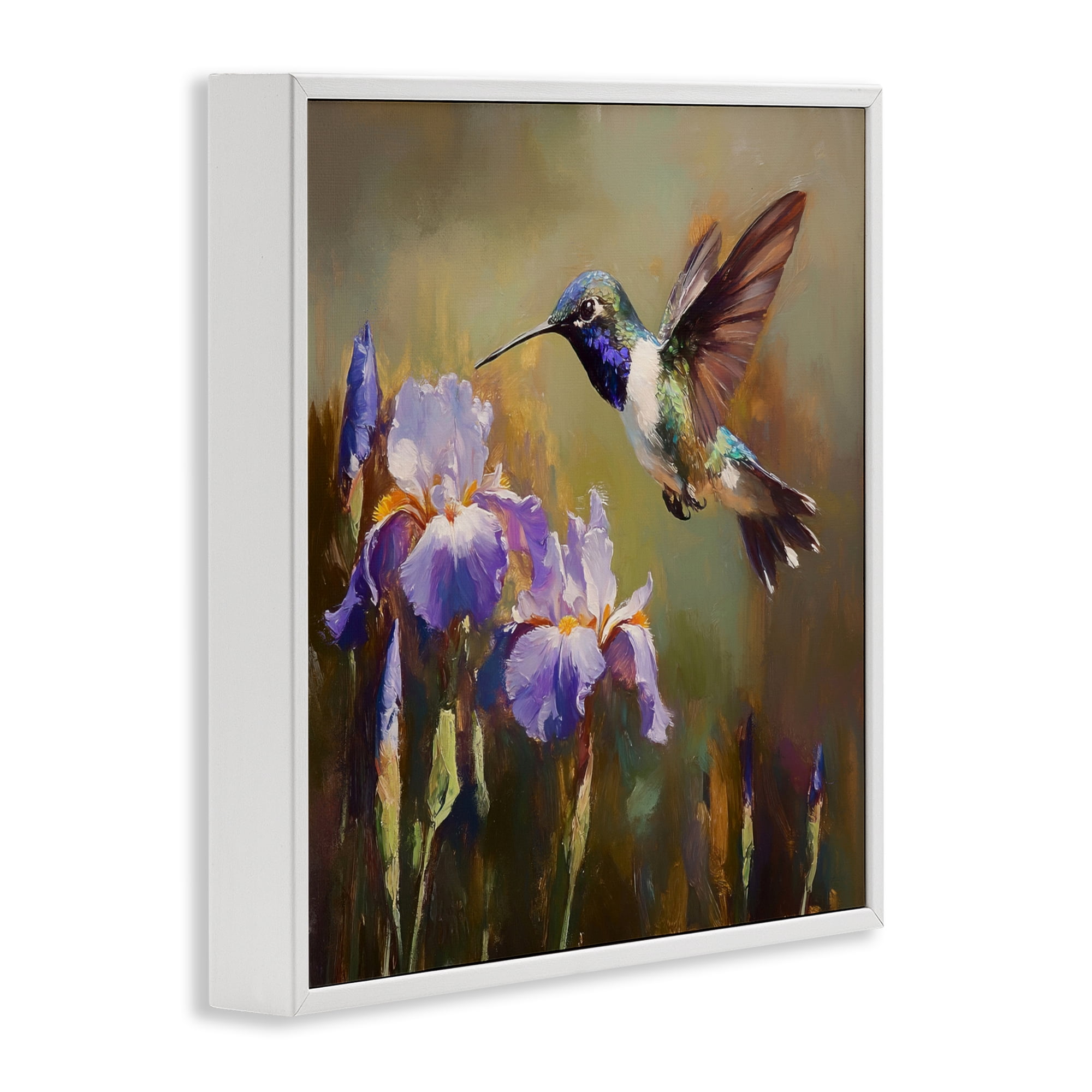 Stupell Industries Hummingbird & Purple Irises White Framed Giclee Art, design by Tina LeCour