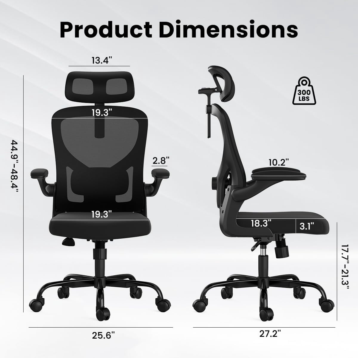 Farini Ergonomic Office Chair,Home Office Desk Chair with Adjustable Lumbar Support and Armrests,Comfy Computer Desk Chair with Headrest,for Home and Office, Black & Black