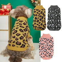 Leopard Print Dog Sweater, Soft Knit Pullover Pet Clothes, Warm Winter Apparel for Small Dogs & Cats, Pink Cozy Outfit ,Gray XS
