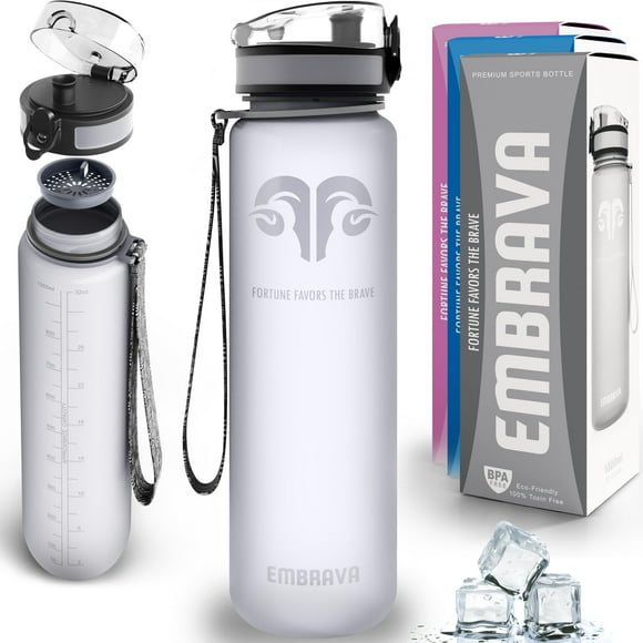 Botella de agua Embrava Best Sports de 1 litro con correa y filtro transparente
