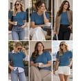 thumbnail image 6 of QUALFORT Women’s Short Sleeve Cable Knit Sweater, Crew Neck Lightweight Pullover, Blue Green, Size L, 6 of 7
