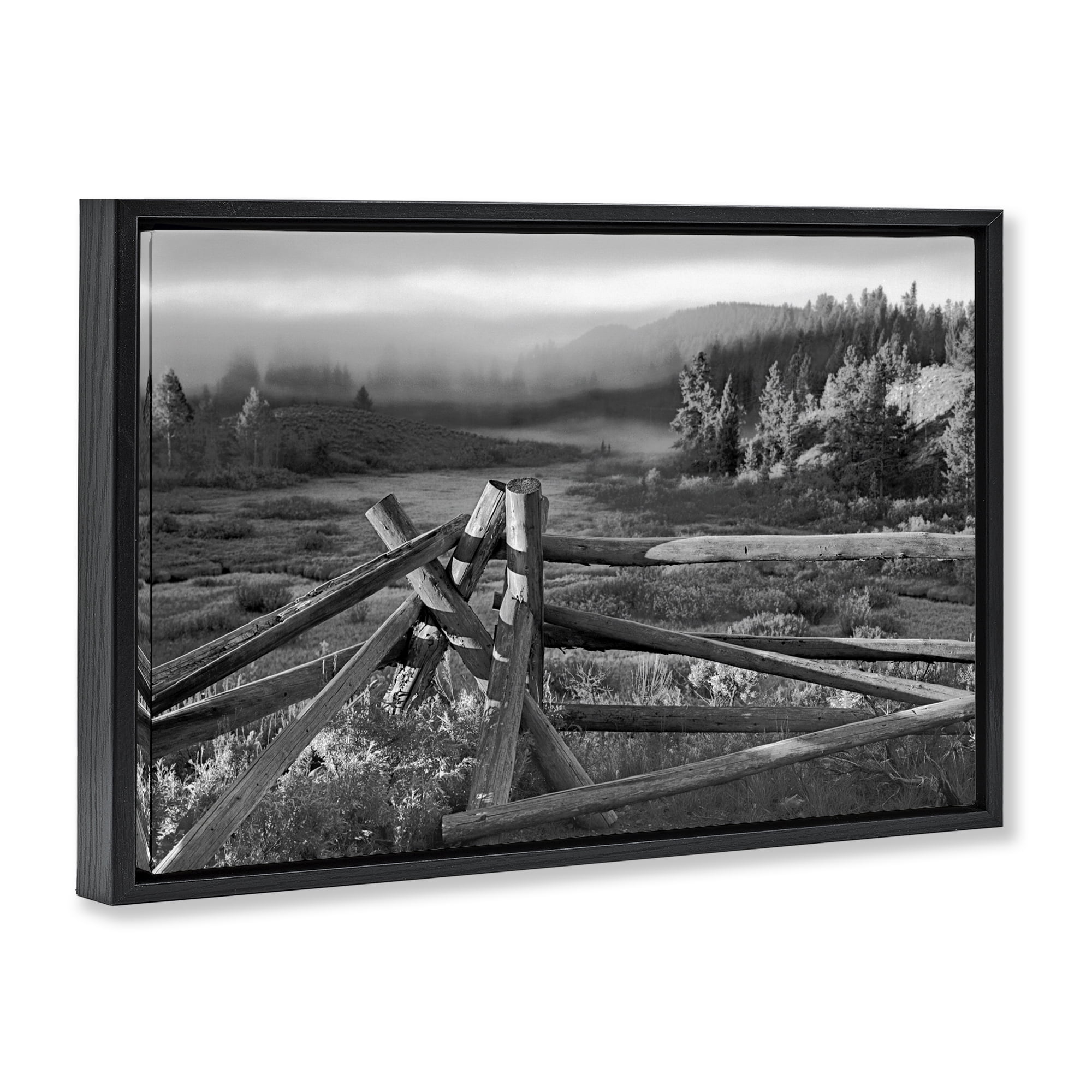 Grand Tetons Fence Beyond Black Framed Floater Canvas Wall Art, design by MJ Photography