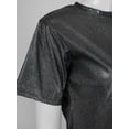 thumbnail image 7 of YONGHS Women's Short Sleeve Shiny Metallic T Shirt Tank Tops Holographic Rave Festival Party Blouse Dark Grey M, 7 of 7