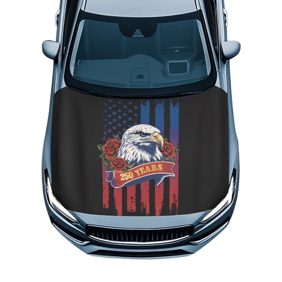 Uorisanigo Car Hood Cover Protector, Removable 250 Years American Bald Eagle Vehicle Hood Wrap Blanket, Full Exterior Covers for Hoods, Universal Automotive Exterior Accessories
