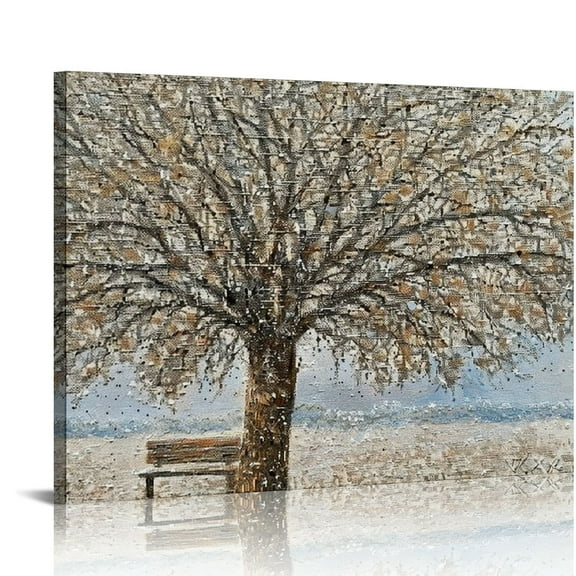ONETECH Abstract Tree of Life Painting - Tree Canvas Wall Art for Home - Light Brow Tree Picture Poster Home Mural Decor for Living Room Wrapped Ready to Hang 20x16 Inch