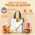 thumbnail image 5 of White and Gold Marble Pattern Insulated Lunch Bag for Women Men, Large Portable Soft Cooler Tote, Thermal Food Storage Bag with Pearl Cotton, 8.66L, 8.75"x5.75"x9.5", 5 of 6