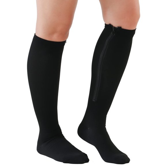1 Pairs Zipper Copper Compression Socks for Women & Men Circulation 15-20 mmhg - Better Blood Flow, Swelling, Best Support for Medical, Running, Nursing