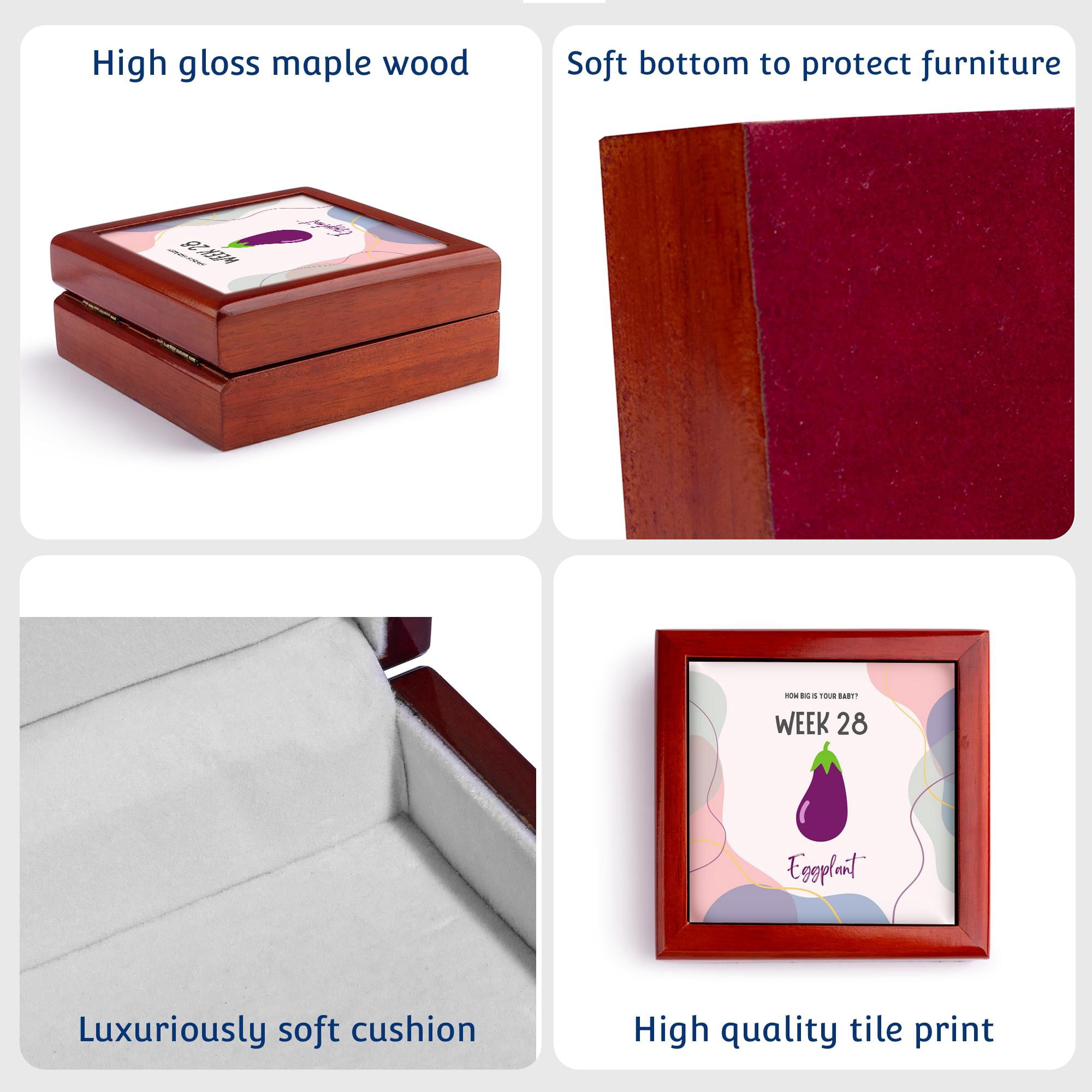 3dRose, Image of Eggplant how big is your baby week 28, Jewelry Box 5.5x5.5 inch with 4 inch tile