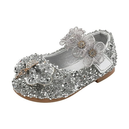 dmqupv Toddler Girl Boots Shoes for Girls Childrens Shoes Pearl Rhinestones Shining Kids Princess Shoes Baby Girls Apparel Shoes Silver 8