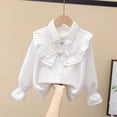 thumbnail image 6 of [Brand Name] Girls' Long Sleeve Ruffle Blouse with Bow Rhinestone Embellishment White Top,Size 7 T, 6 of 9