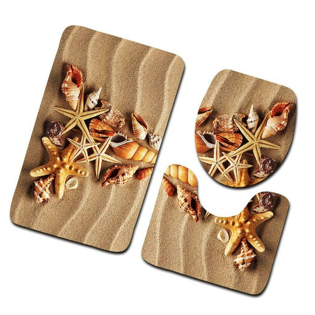 3Pcs/set Bathroom Mat Set Anti-Slip Kitchen Bath Mat kitchen bath mat set Carpet Bathroom Toliet Rug Washable Beach Style