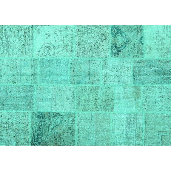 Ahgly Company Indoor Rectangle Patchwork Turquoise Blue Transitional Area Rugs, 7' x 10'