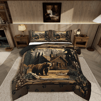 Manfei Animal Bear 2pcs Bedding Comforter Set,Rustic Cabin Twin Comforter Sets,Jungle Wildlife Bedding Set,Microfiber Safari Bedroom Decorative,Reversible