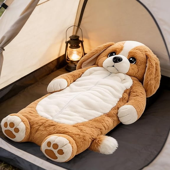 Fluffy Dog Sleeping Bag, Plush Dog Envelope Sleeping Bag for Human, Adult-Size Wearable Blanket with Super Soft & Washable Warm Design for Camping Travel Sleepovers & Home Lounging(A)