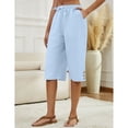 thumbnail image 4 of Capri Pants for Women Comfy Casual Drawstring Waist Lightweight Pants Button Trousers With Pockets, Light Blue, L, 4 of 9