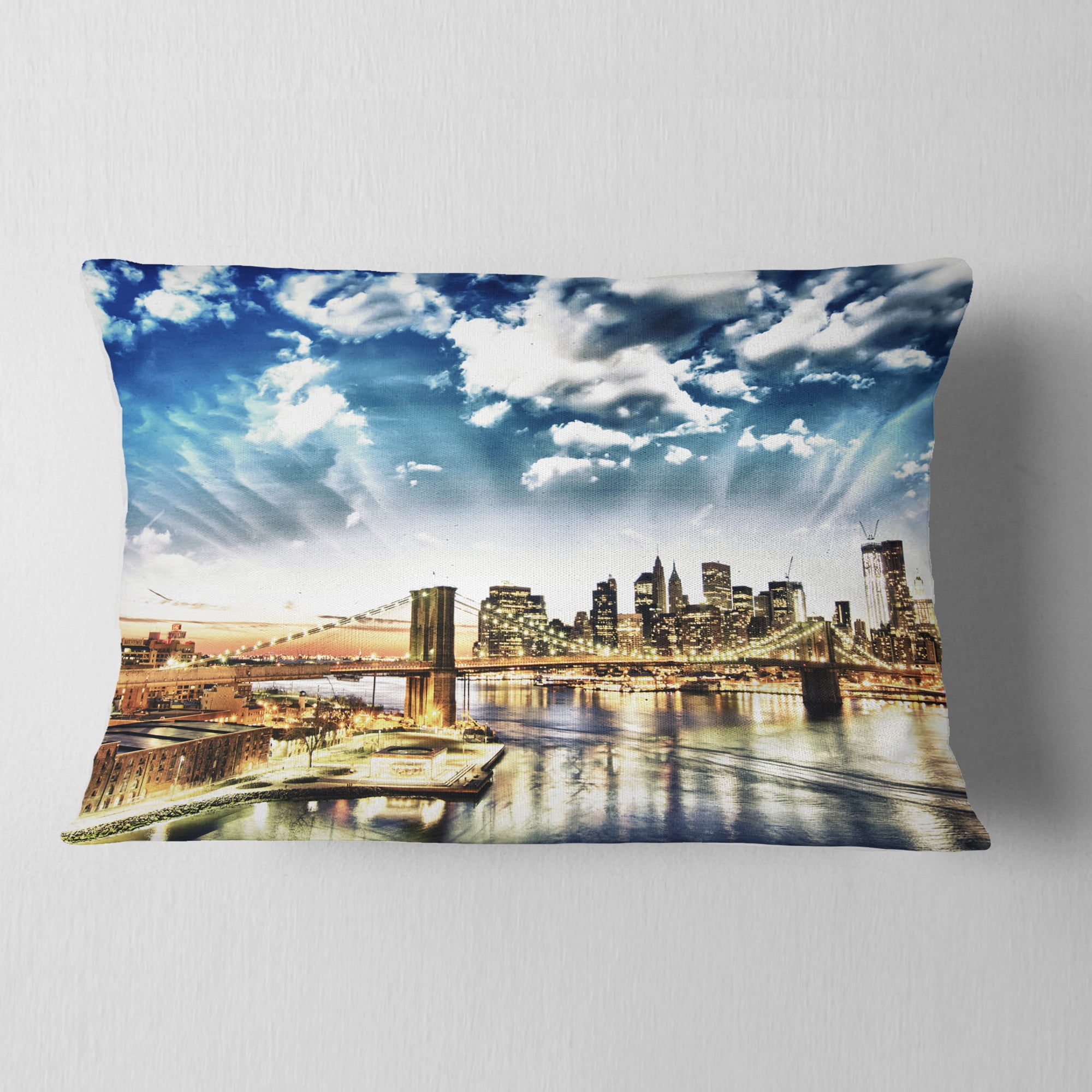 Designart Winter Clouds Over Manhattan - Cityscape Photo Throw Pillow - 12x20