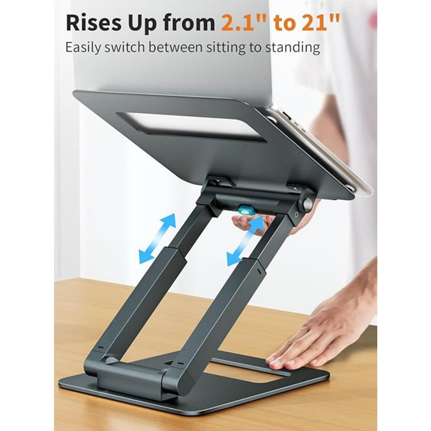 Laptop Stand for Desk Adjustable Height, Telescopic Computer Stand with Pull Out Design Ergonomic Laptop Riser Fits All Laptops 10-17"-Gray