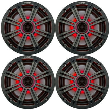 2 Pairs (4 Speakers Total) of Kicker 6.5" OEM Replacement 195W Marine Coaxial 2-Way Speakers (Charcoal Grilles) with MultiColor LED Lighting Capability