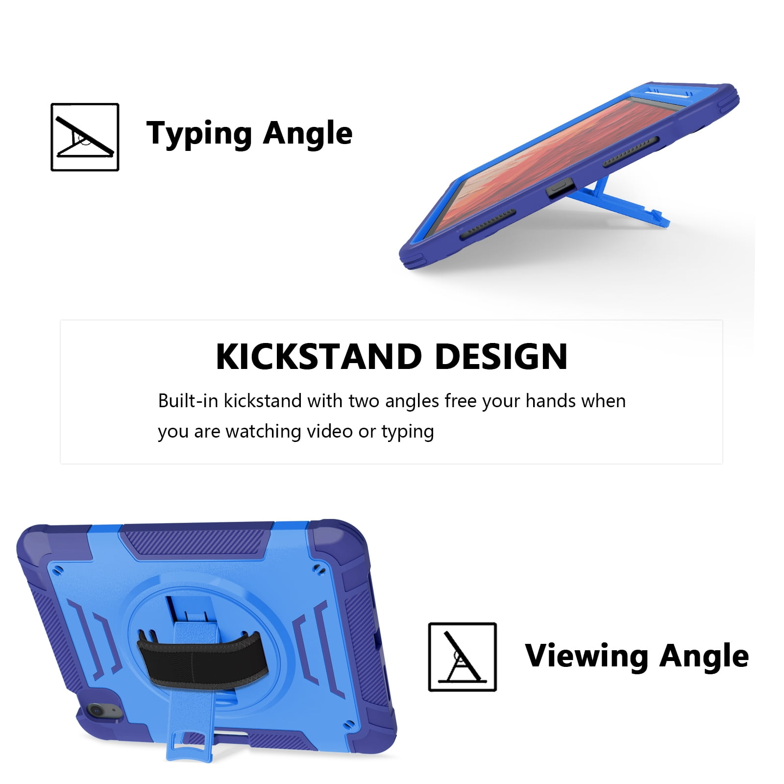 Casetego for iPad Air 6th/5th/4th Generation Case (10.9”, 2024/2022/2020),Shockproof Heavy Duty [360 Rotating Stand] [Hand Strap] [Pencil Holder] iPad Air 6/5/4 for Case Kids Girls Gifts,Blue
