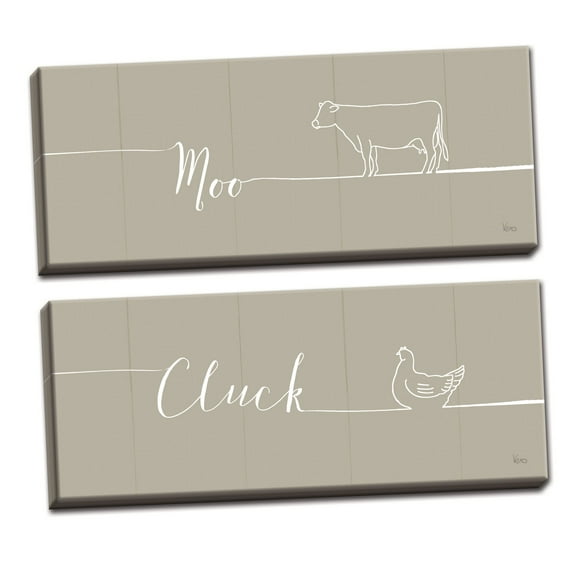 Gango Home Decor Contemporary Underlined Farm III & IV Greige by Veronique Charron (Ready to Hang); Two 20x8in Hand-Stretched Canvases