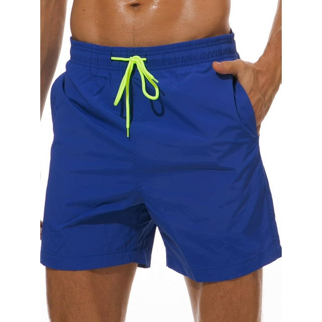 UKAP Mens Boardshorts Solid Color Swimsuit Drawstring Beach Pants Gym Casual Swim Shorts Dark Blue L