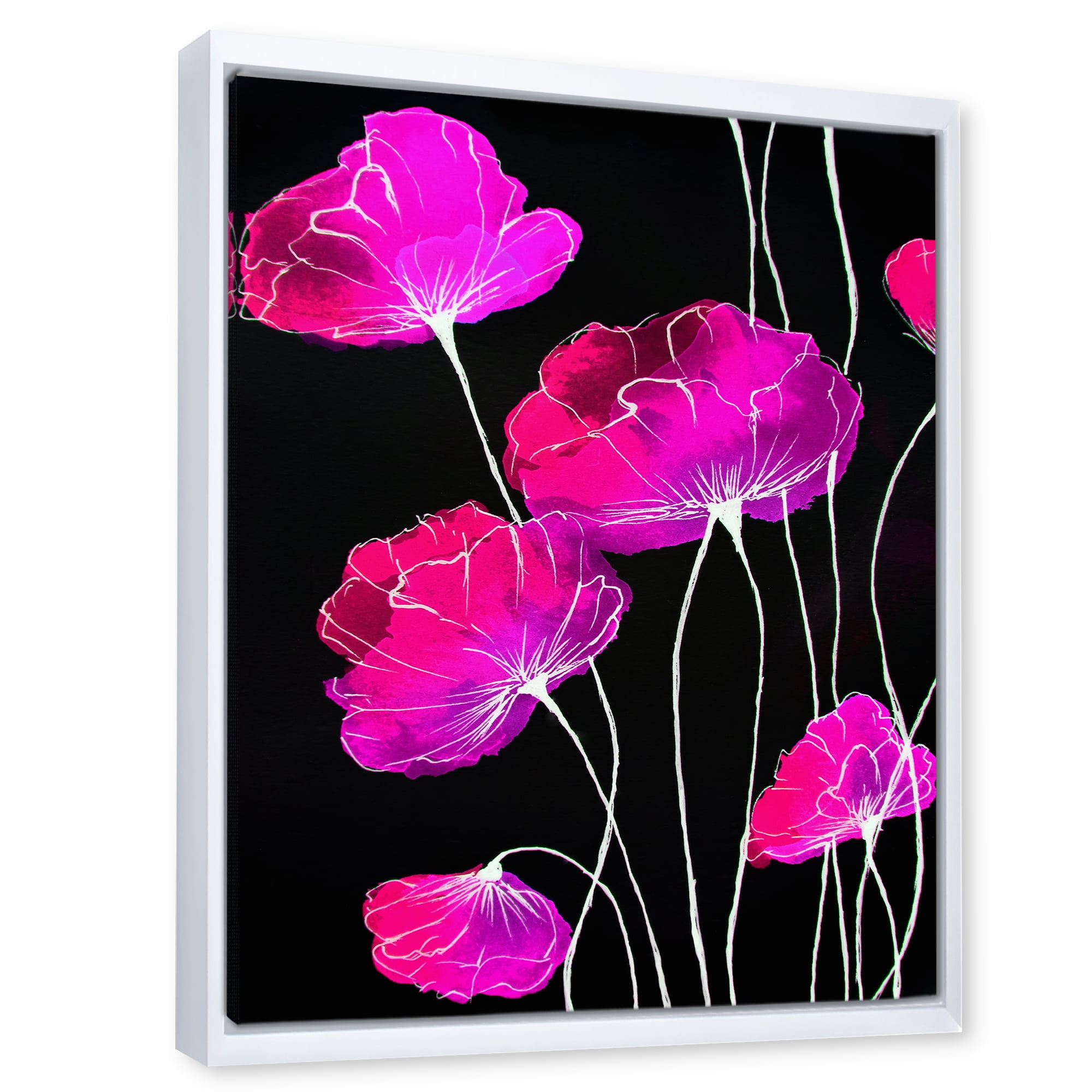 Designart 'Abstract Red Flower Detail On Black Background I' Traditional Framed Canvas Wall Art Print