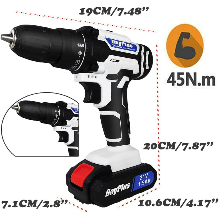  Electric Drill Set with 23 pcs Accessories, 45Nm Drill Driver,  18+1 Torque, 2 Speed, Cordless Drill Set with 2 ×1.3Ah Batteries and Fast  Charger : Tools & Home Improvement