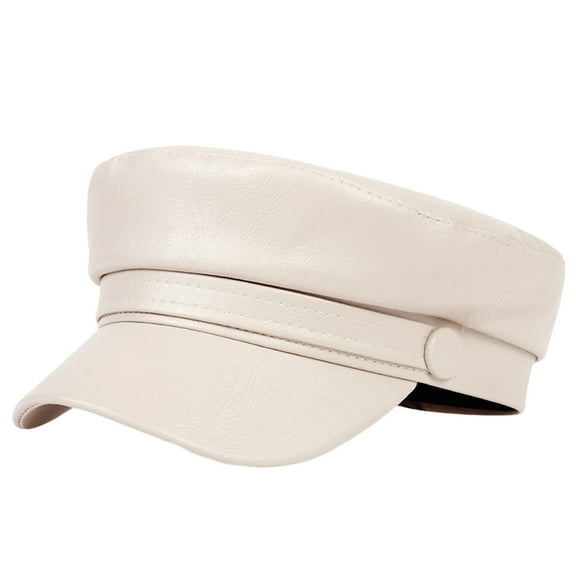 Mosey Women Extended Brim Beret Hat Flat Dome Faux Leather Newsboy Hat Outdoor Solid Color Leisure Hat Streetwear