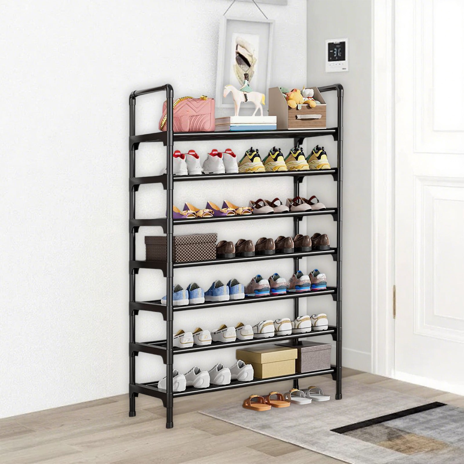 Extra Large Stackable Shoe Rack, Heavy Duty Steel Pipe Storage Organizer Holds 36+ Pairs, for Entryway Hallway Garage Wardrobe, Space Saving DIY Assembly