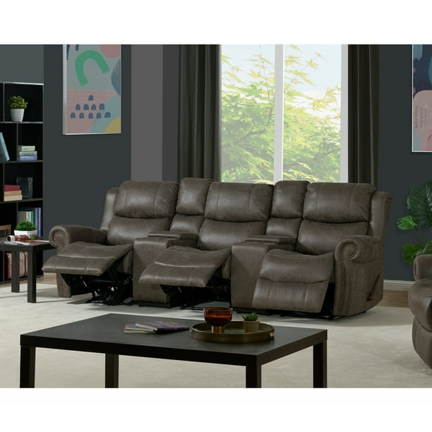 ProLounger Wall Hugger Rolled Arm Reclining Sofa in Distressed Fog Gray