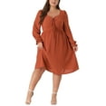 thumbnail image 2 of Agnes Orinda Women's Plus Size Valentines Day Boho Dress Swiss Dots Long Sleeves Ruffle Babydoll Midi Dresses 4X Caramel, 2 of 6