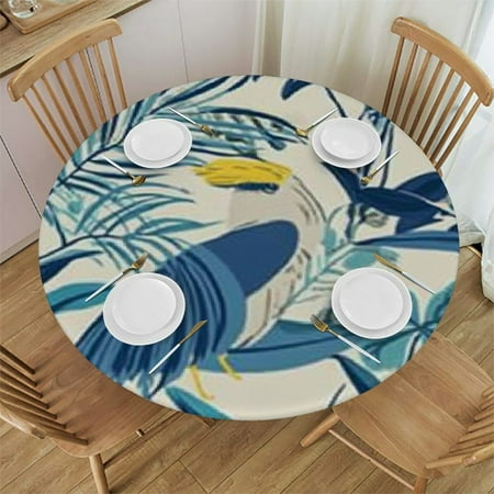 

Tllo0ord Fitted Round Tablecloth Colorful Tropical flowers palm leaves flamingos jungle plants birds snake Table cover Elastic Edged Table Cloth Fits Round Tables up 42 -46