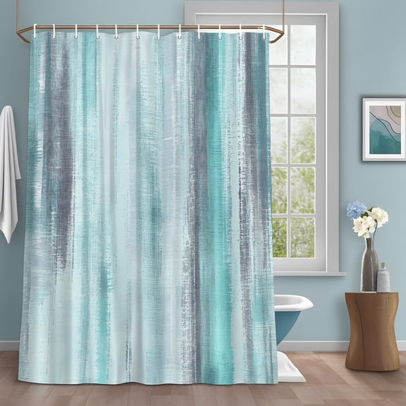Turquoise Paint Shower Curtain with Hooks, Modern Abstract Teal Stripes Water Repellent Shower Curtains for Bathroom Decor Sturdy Shower Curtain, Machine Washable 36x78 Inch