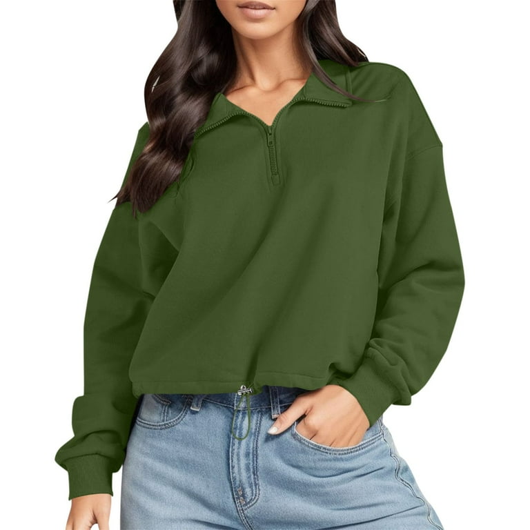 Lmtime Women's Half Zip Crop Sweatshirt Workout Crop Tops