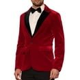 thumbnail image 4 of INSPIRE CHIC Velvet Suit Jacket for Men's Contrast Lapel Wedding Party Velour Blazer XL Burgundy, 4 of 5
