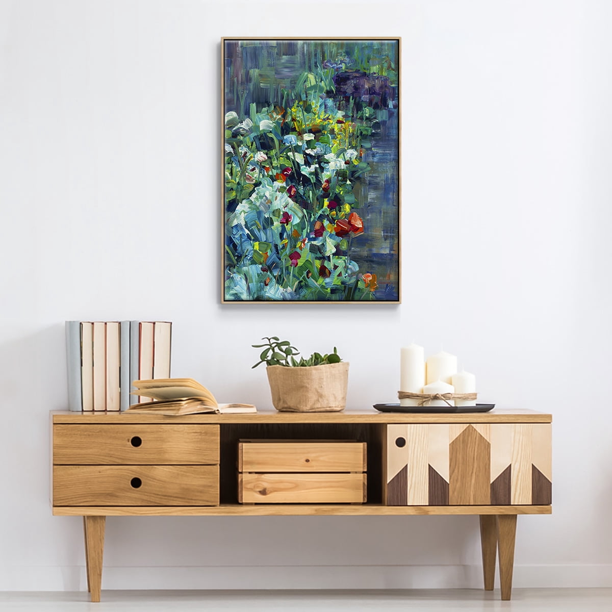 Lots of Love in the Garden Framed Premium Gallery Wrapped Canvas - Ready to Hang - 17 x 25 - Natural Wood Floating Frame