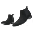 thumbnail image 7 of Mens Chelsea Boot Slip On Pointed Toe Stacked Low Heel Faux Suede Casual Dress Boot, 7 of 7