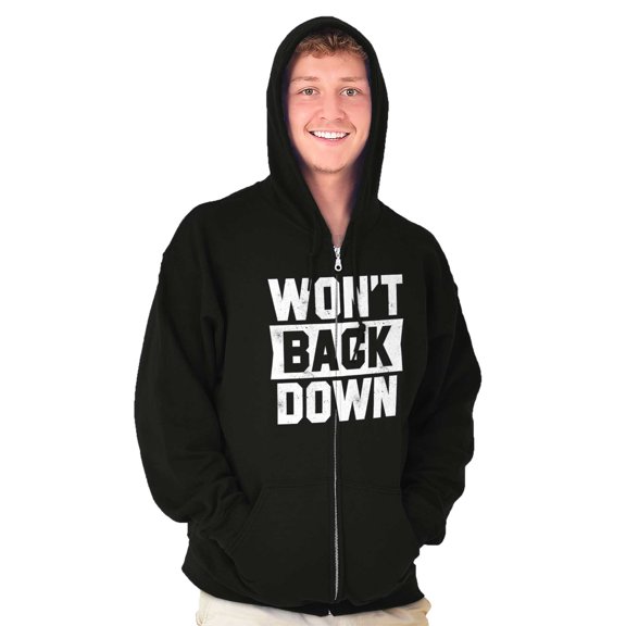Cool Won't Back Down Gym Workout Unisex Fleece Graphic Zip Up Hoodie Brisco Brands 2X