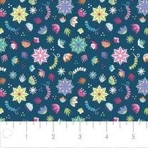 Camelot Fabrics Llama Drama Collection Assorted Flowers Navy Blue 100% Cotton Fabric sold by the yard
