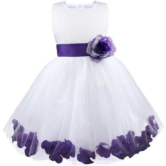 RUNQHUI Kids Girls Sleeveless 3D Flower Petals Tulle Flower Girls Dress Wedding Pageant Princess Purple 3